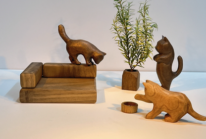 Raw Wood Cat Figurine Wooden Handmade Essential Oil Aroma Diffuser Cat House Coffee Shop Decoration Desktop Ornament